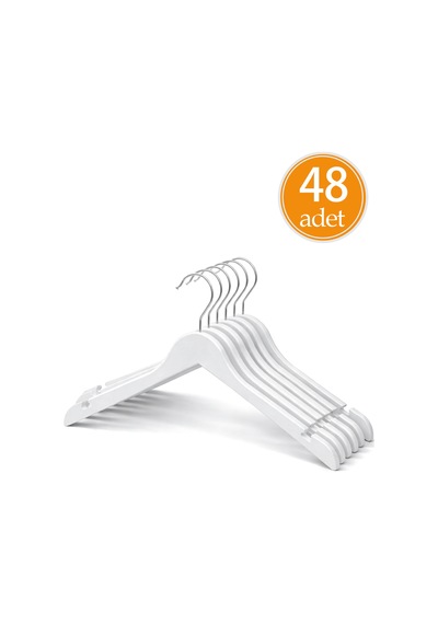 Premium Kalite 48'lı Plastik Elbise Askısı - Beyaz