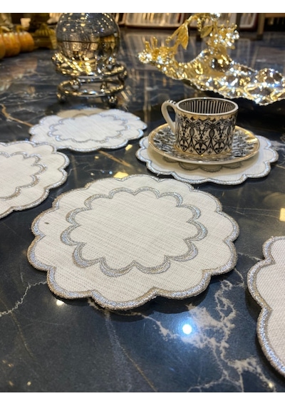 Galaxy Silver 6'lı Kokteyl Kahve Sunum Peçetesi Maraş İşi Sırma N