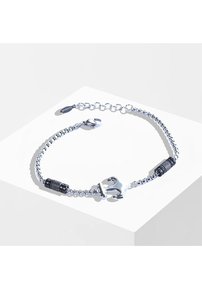 Deniz Çapalı Siyah Silver Çelik Erkek Bileklik Siyah