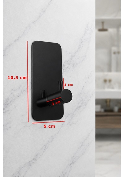 Askılık Yapışkanlı Dik Dikdörtgen Çubuklu Tek Kancalı 1.2mm Ss201 Paslanmaz Çelik Mat Siyah Pakette
