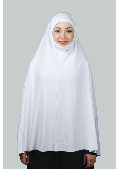 Altobeh Hazır Türban Peçeli Pratik Eşarp Tesettür Nikaplı Hijab - Namaz Örtüsü Sufle (5XL) - Beyaz