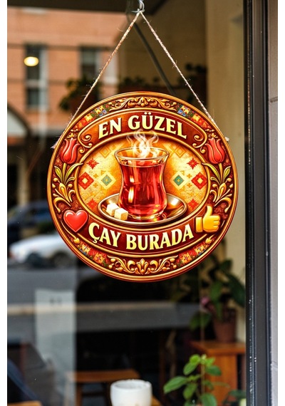 Çay Temalı İpli Ahşap Kapı Duvar Mutfak Cafe Çay Ocağı Süsü