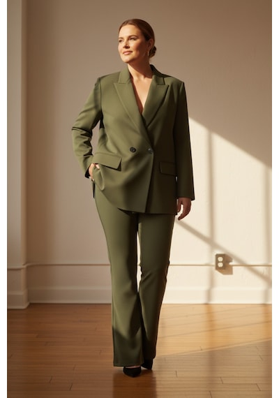 Hanezza Çift Düğmeli Blazer Ceket Plus Size Haki - 789093682 Haki
