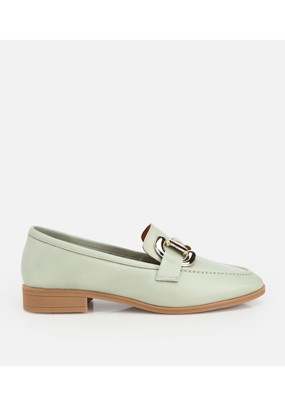 Hotiç Kadın Deri Açık Yeşil Toka Detaylı Klasik Loafer