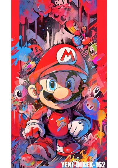 Araç Kapı Direk Kaplama Folyosu Super Mario Desenli Sağ Sol Takım 2 Adet - 22x50 Cm