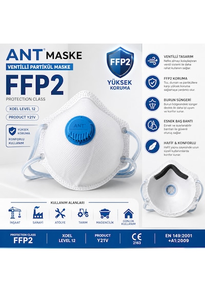 Ant Maske Ffp2 Ventilli Partikül Maskesi Toz, Polen Ve Ince Partiküllere Karşı Koruyucu Maske Tekli