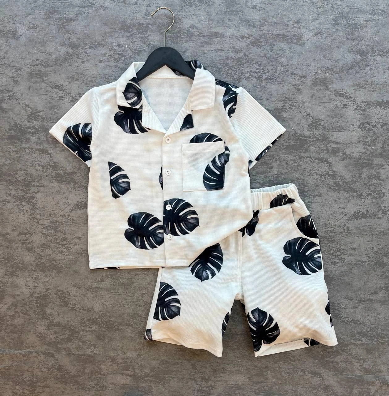Cg Kids Yaprak Desenli Ince Lacoste Kumaş Erkek Çocuk Alt Üst Tak Beyaz