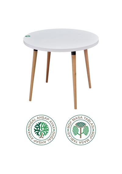 Vilinze Argos Yuvarlak Mdf Beyaz Sabit Mutfak Masası - Q90 Cm Beyaz Naturel