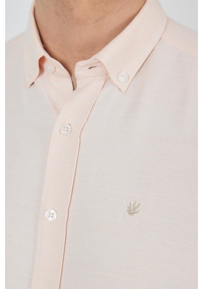 İmza Uzun Kol Desenli Armürlü Düğmeli Yaka Cepsiz Pamuklu Classic Slim Fit Gömlek 1004250205 Somon
