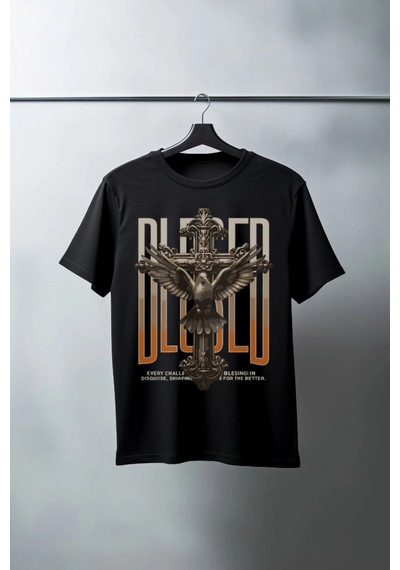 Freedom Store Unisex Oversize 24/1 Penye Dtf Baskılı Tişört - Dtf94 Siyah