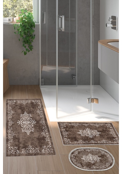 Eko Trend Djt 3 Lü Yıkanabilir Kaymaz Taban Banyo Paspas Seti 616 Klasik Kahve