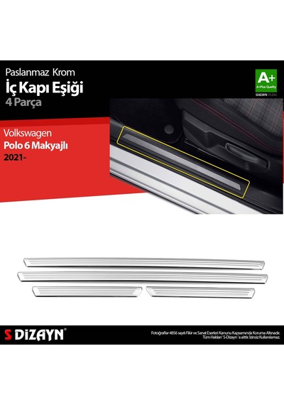 S-dizayn Vw Polo 6 Hb Makyajlı Krom İç Kapı Eşiği 4 Prç. 2021 Üzeri