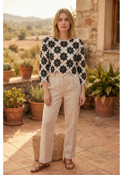 Sayzen Your Shine Çiçek Desenli Dantel Işleme Crop Sayzen Çiçek Desenli Dantel Işleme Crop Beyaz