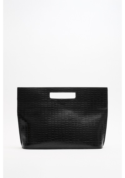 Lutvelizade Çanta 2628 Minimal Croc Desenli Siyah Croc Kadın Çanta