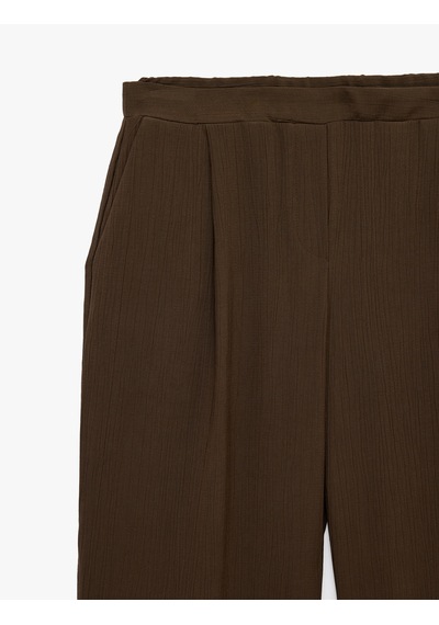 Koton Viskon Cepli Pileli Dokulu Geniş Paça Pantolon Kahverengi 6sak40299pw Kahve