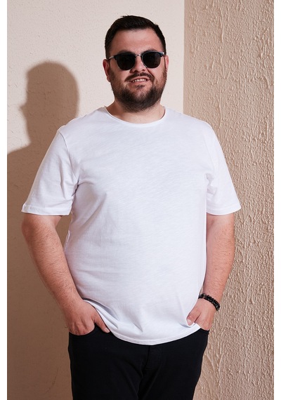 Buratti Pamuklu Regular Fit Büyük Beden Erkek T Shirt 59020001B Beyaz