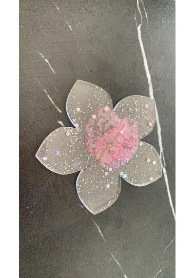 Epoksiye İçinde Gümüş Glitter Ve Begonvilli Menekşe Bardak Altı Şeffaf
