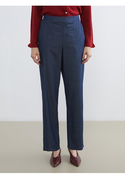 Lcw Grace İndigo Beli Lastikli Straight Fit Kadın Jean Pantolon