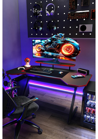 Profesyonel Rgb Ledli Oyuncu Masası 140 75 70 Cm Bilgisayar Masası Gamer Çalışma Masası Antrasit