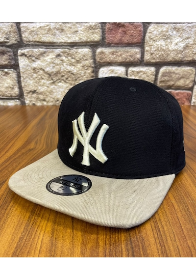 Hamze Ny Newyork Nakışlı Hiphop Snapback Rapper Drip Şapka Cap Siyah - Bej