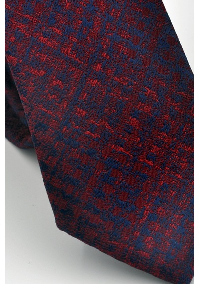 Gaffy Lacivert Desenli Bordo Dokuma Kumaş Mendilli Slim Fit Kravat // Sdk-2602-3 Bordo