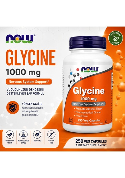 Now Foods Glycine Nervous Dna System Support 1,000 Mg 250 Veg Capsules