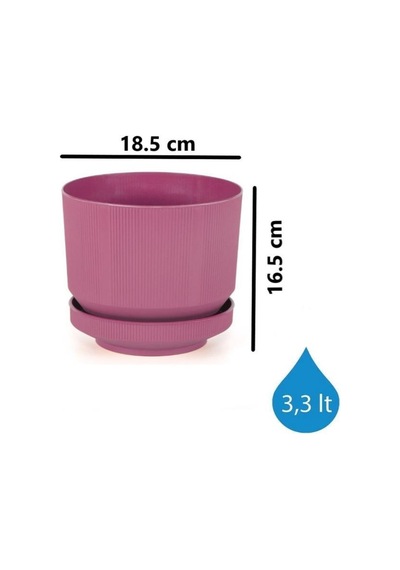 Omnipazar So-s282 Dekoratif Tabaklı Lüks Çizgi Desenli Saksı 3.3 Litre Vişne 102 3.3 L