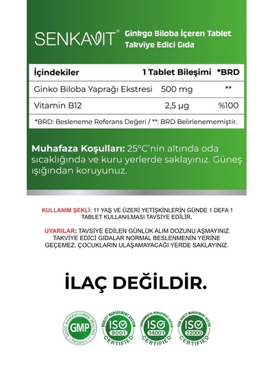 Senkavit Ginko Biloba Ve B12 Içeren 90 Tablet