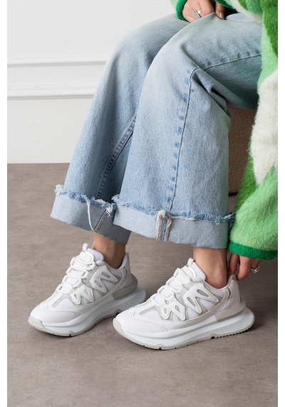 Shoetek Lawse Kadın Sneakers Bağcıklı Spor Ayakkabı Beyaz Beyaz