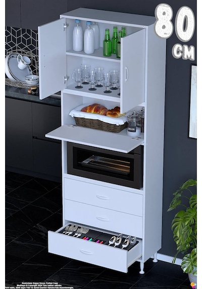 Roven 80 Cm Fırın Dolabı Kahve Köşesi Üst Kapaklı 3 Çekmeceli Çok Amaçlı Kiler Dolabı Beyaz Roven 80 Cm Fırın Dolabı Kahve Köşesi Üst Kapaklı 3 Çekmeceli Çok Amaçlı Kiler Dolabı Beyaz