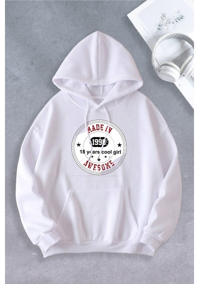 Nevermind Unisex Kadın Erkek 18 Years Cool Girl Baskılı Sweatshirt 2 İplik Beyaz