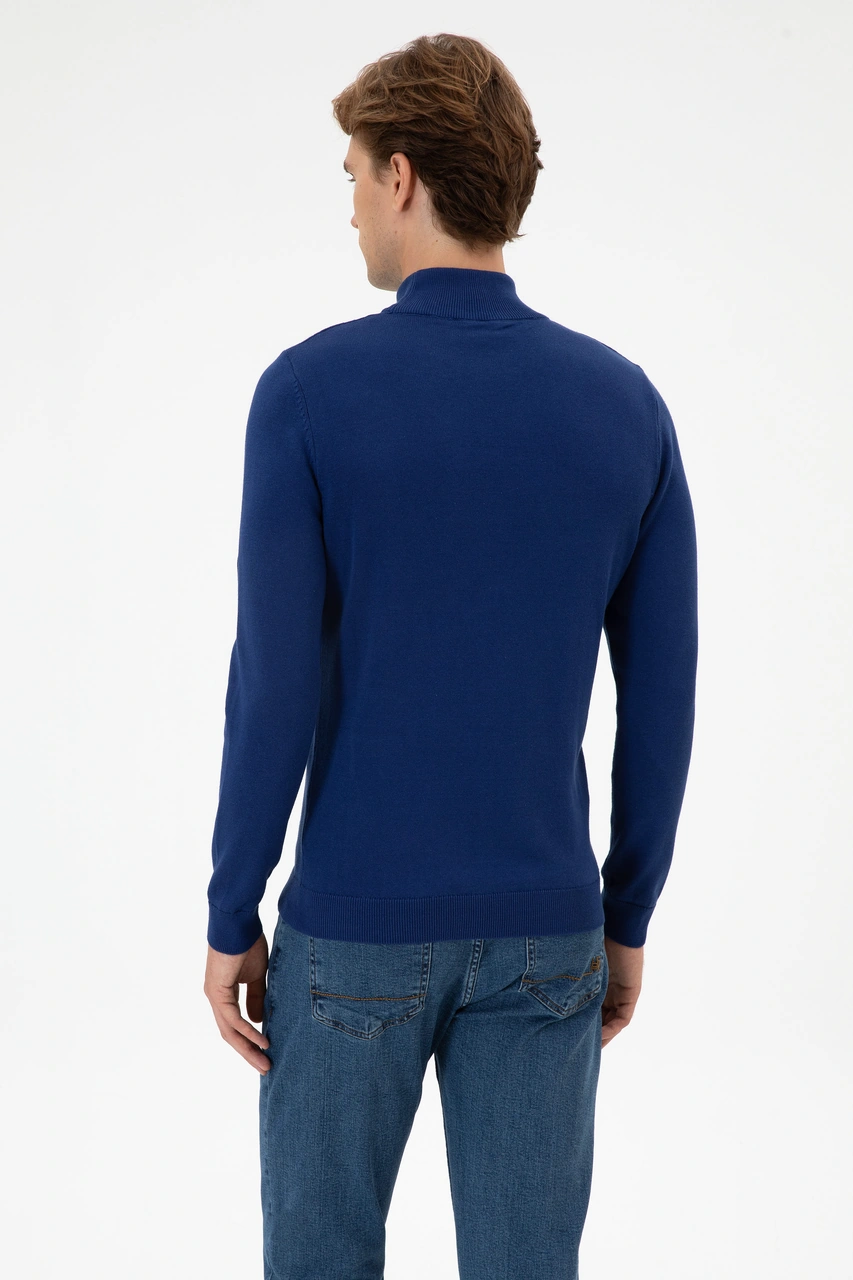 U.S. Polo Assn. Erkek Slim Fit Boğazlı İndigo Basic Kazak 50313712-VR028