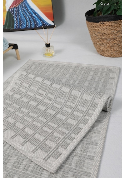 Naturel Pamuklu Kilim Yıkanabilir Banyo Paspası Halısı 2'li Klozet Takımı 60x100-50x60cm Gri
