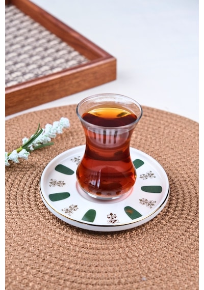 Tabak Evi Porselen Acem Zade Yeşil Çay Tabağı 12,5cm Tekli Çok Renkli