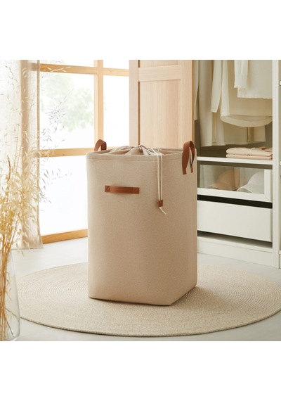 Ocean Home Textile Ağzı Büzgülü Bej Renk Çamaşır Sepeti 36 X 36 X