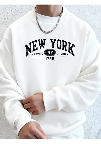 Startmore Tarzsokak New York Estd 1788 Baskılı Sonbahar Spor Giyim Erkek High Street Polar Kapüşonlu Üst Günlük R Beyaz