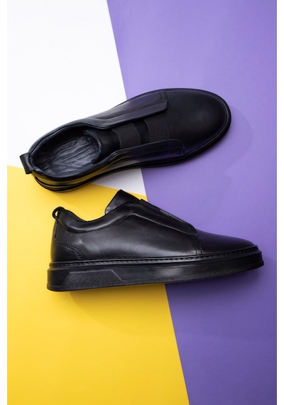 Ducavelli Espo Erkek Hakiki Deri Sneaker, Lastikli Sneaker, Hakiki Deri Sneaker, Erkek Sneaker Siyah