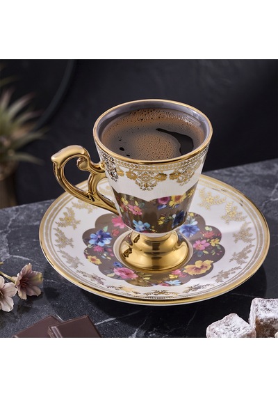 Aryıldız Constella 12 Parça 6 Kişilik Kahve Fincan Takımı Gold 90 Ml Çok Renkli