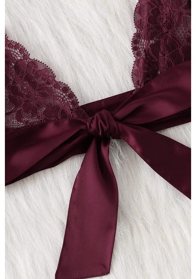 Ang Butik Kadın Bordo Dantelli & Kurdelalı Sütyen Külot Takımı
