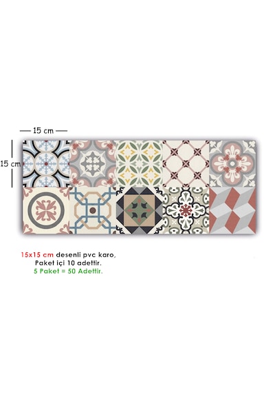 Kendinden Yapışkanlı Patchwork Desenli Pvc Karo 15x15 Cm 5 Li Paket