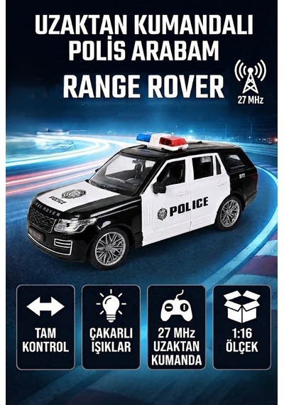 1:16 Ölçekli 2.4 Ghz Full Fonksiyon Range Rover Uzaktan Kumandalı Şarj Edilebilir Polis Aracı Siyah