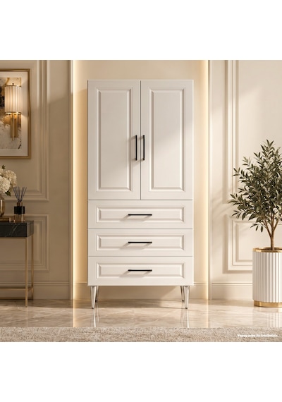 Sorrento Çok Amaçlı Dolap 60 Cm 2 Kapak 3 Çekmece Soft Beyaz - Çok Amaçlı Erzak Dolabı Bej