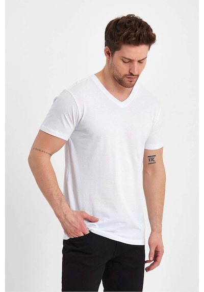 Erkek Compact Penye V Yaka T-shirt Beyaz