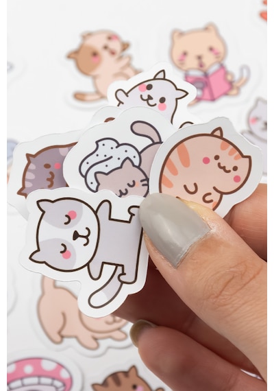 Kediler 80 Parça Sticker Paketi Kaliteli Su Geçirmez Etiket Seti Çok Renkli