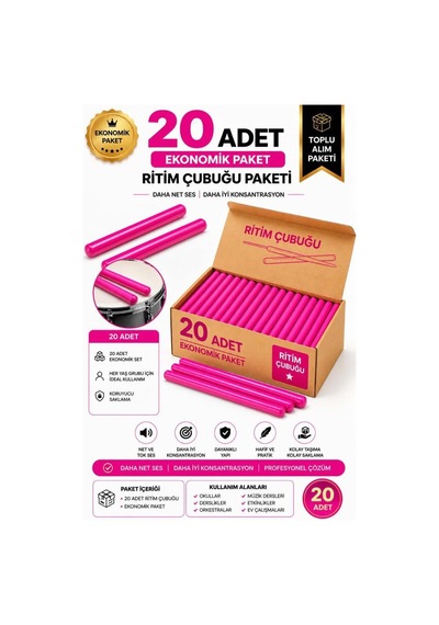 Midex Örf-bt-25pk-10x Pembe Ritim Çubuğu Örf Aletleri Seti 25 Cm Karbon Fiber Toptan Paket 10 Çift Tek Renk