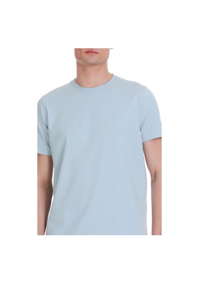 Hatemoğlu Mavi Regular Fit Bisiklet Yaka Pamuklu Tişört 1996532 Mavi-02