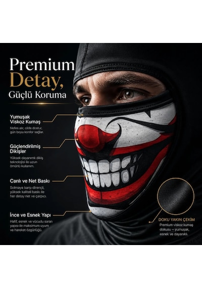 Unisex Palyaço Baskılı Balaklava Maske 1 Adet Tek Beden Viskoz Kask İçi Outdoor Motosiklet Maskesi 1 Siyah