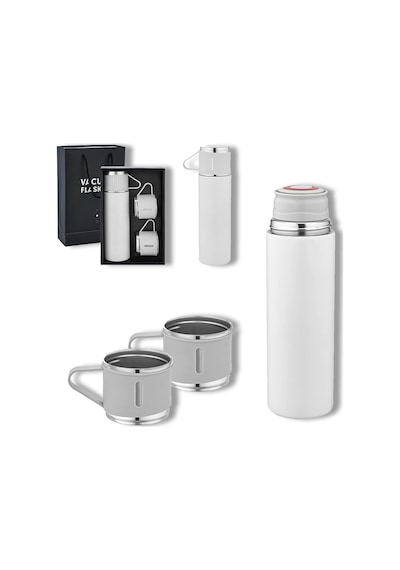 Bk Gift Paslanmaz Çelik 500ml 3 Bardaklı Sızdırmaz Termos Seti-beyaz, Vakumlu Termos Set