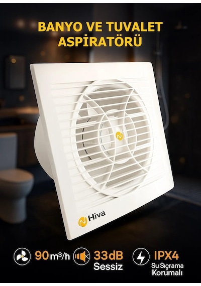 Hiva Banyo Ve Tuvalet Aspiratörü, 90 M³/h Debi, 33 Db Sessiz, 15 W Enerji, Ipx4 Su Sıçrama Koru