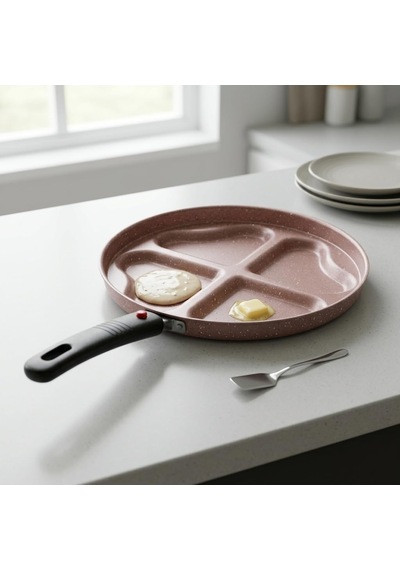 Papilla Redio Romantik 24 Cm Kalpli Pankek Ve Omlet Tavası - 4 Gözlü, Çıkarılabilir Saplı Yanmaz Yapışmaz Bölmeli Tava Pembe Çok Renkli